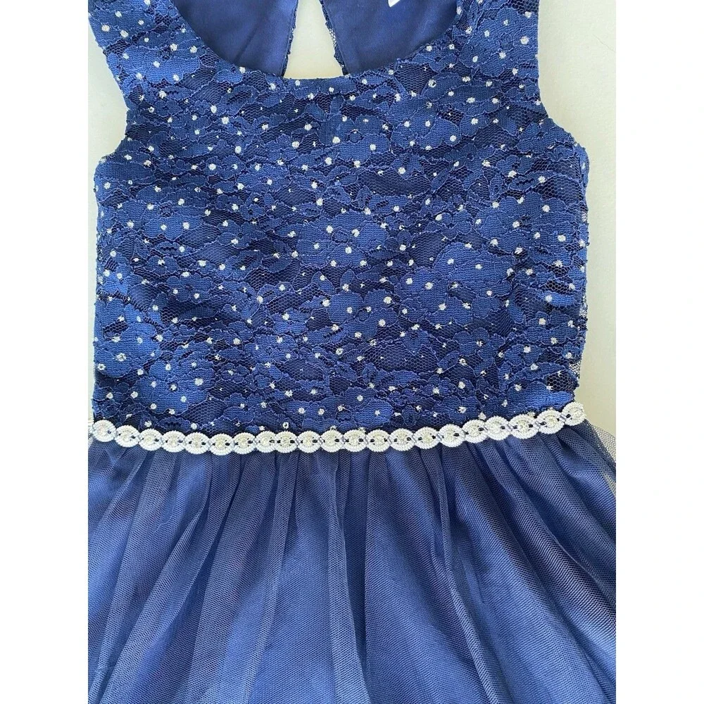 Speechless Kids Girls Size 8 Navy Blue Lace Sparkle Tulle Formal Party Dress